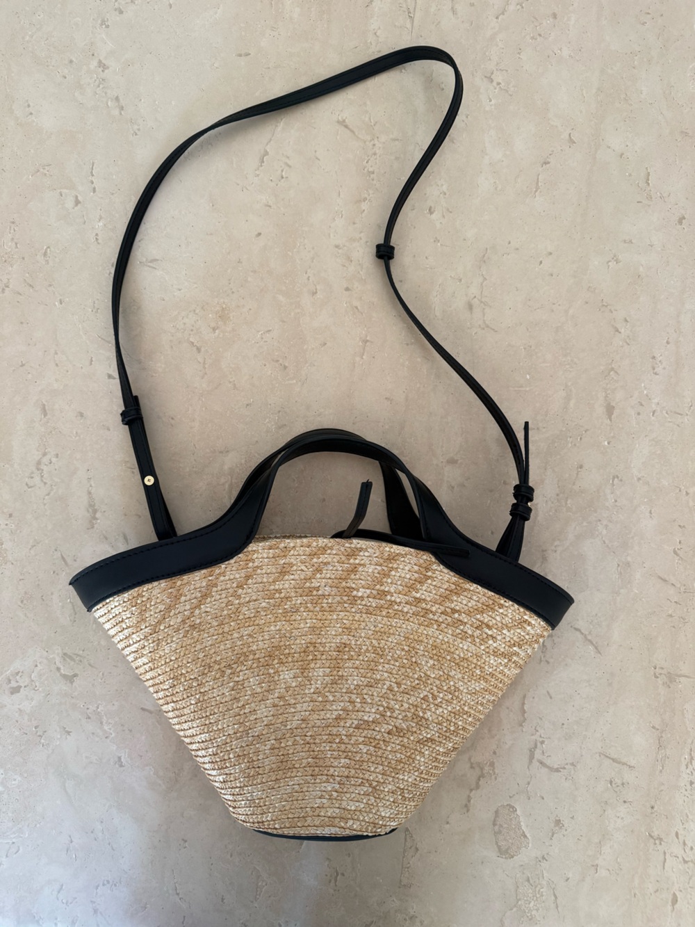 Mango MNG Natural fibre basket bag Black Trim - Picture 2 of 6